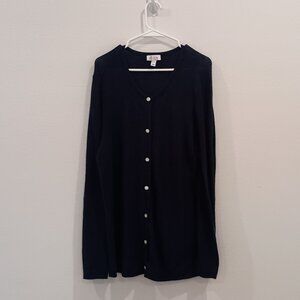 D & Co Button Up Navy Blue Sweater Rhinestone Buttons, 1X